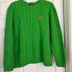 Ralph Lauren Green Crewneck Cable Knit Sweater